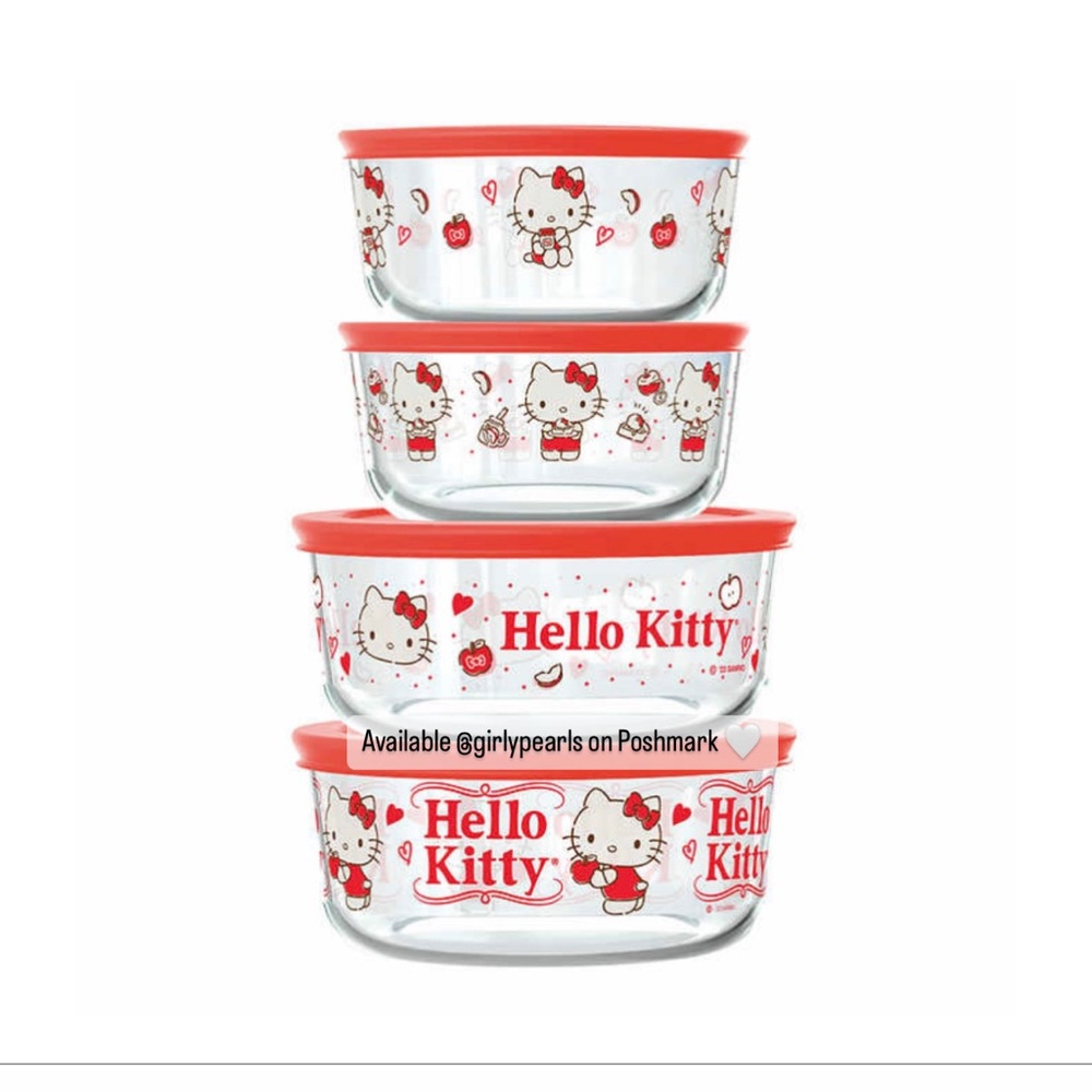 Pyrex Hello Kitty Containers 8 Piece Set NEW - Picture 2 of 8